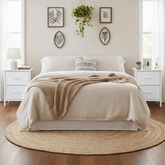 Detalle de HOMIDEC Table de chevet lot de 2 (55 cm) avec cadre en métal et 2 tiroirs en tissu, blanc