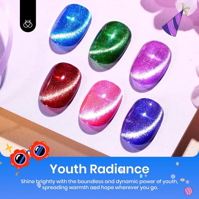 Detalle 2 de Beetles Cat Eye Gel Nail Polish Set (6 Colors) with Magnet Velvet Gel Kit