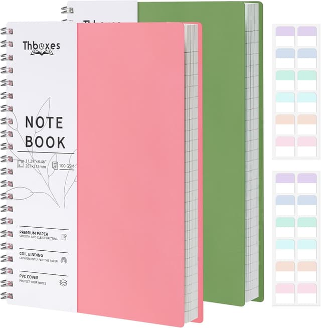 Detalle de Thboxes 2 Pack A4 Spiral Notebook (400 pages) with PVC hardcover, college ruled paper