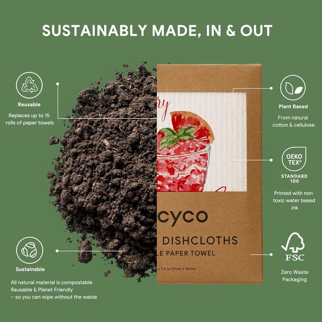 Detalle de RECYCO Swedish Dishcloths 6-pack, 8" x 7" 🧽