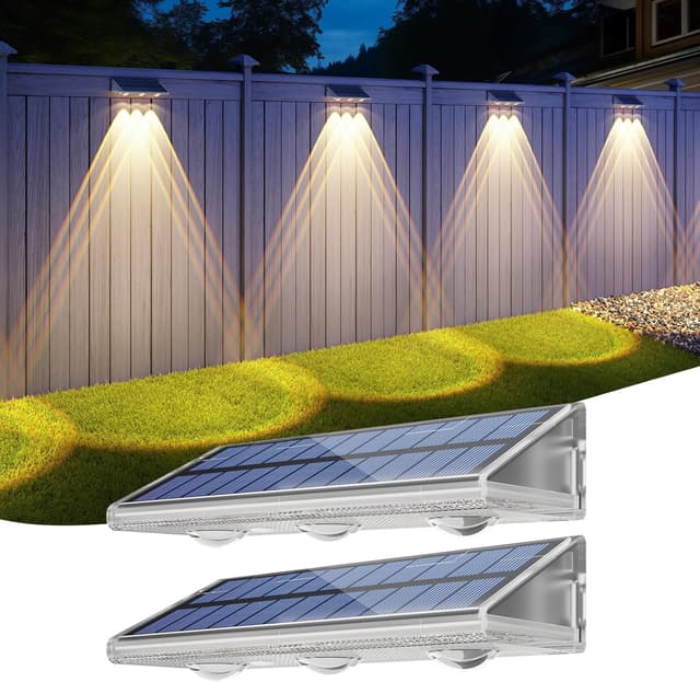 Detalle de YiLaie Solar Fence Lights Outdoor (IP67) – 2 Pack, 3000K/4500K/6500K solar wall & railing lights