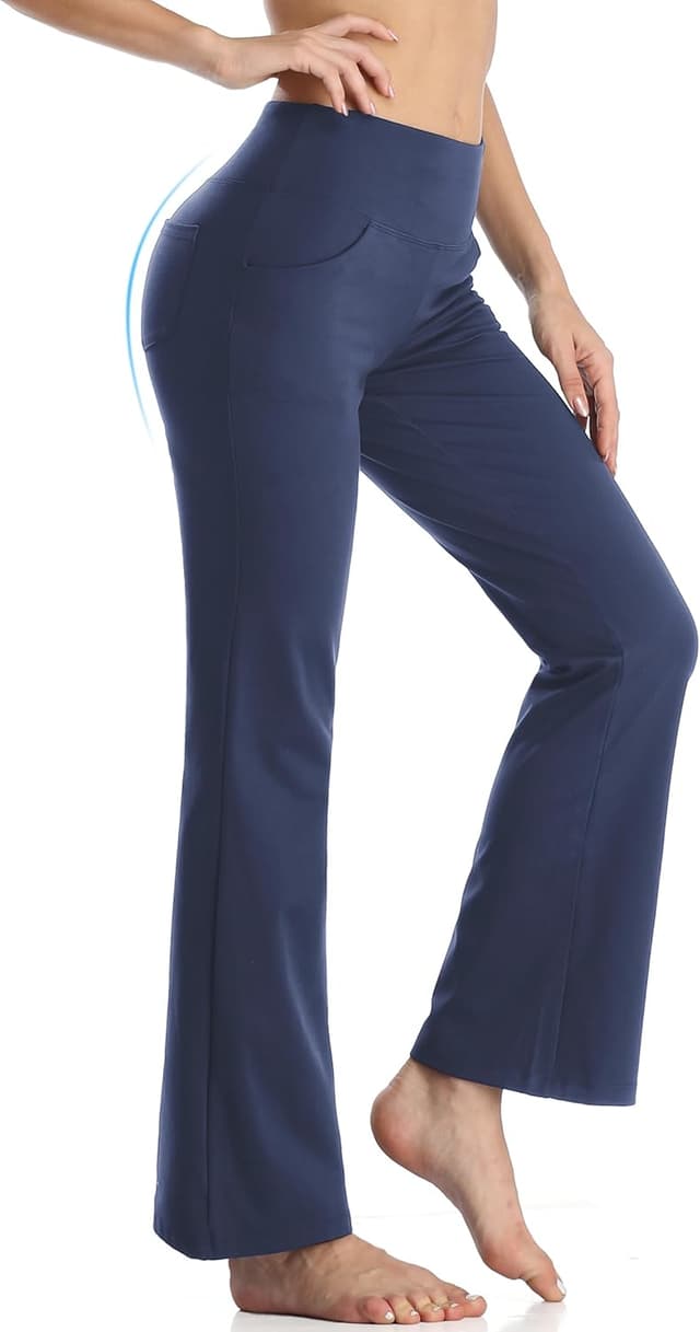 Detalle 2 de MOVE BEYOND Pantalon et pantacourt de yoga bootcut pour femmes à 4 poches et contrôle du ventre