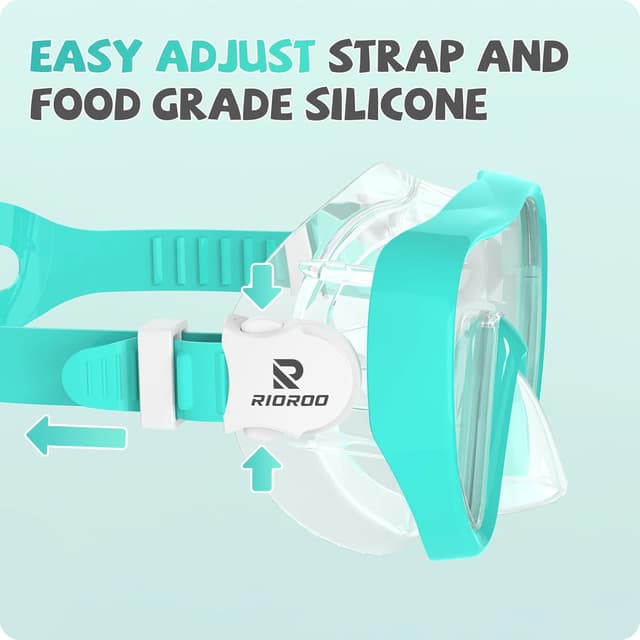 Detalle 2 de RIOROO Kinder-Tauchbrille mit 180° Panorama, Nasenabdeckung und Anti-Beschlag (6–16 Jahre)