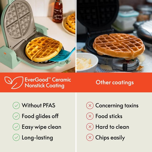 Detalle de bella Flip-n-Store Waffle Maker with EverGood™ Ceramic Nonstick Coating (Seaglass, 7-inch)