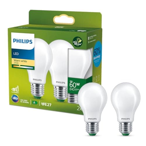 Detalle de Philips Lighting bombilla LED Ultraeficiente 4 W (E27 A60) luz cálida 2700K, pack 2
