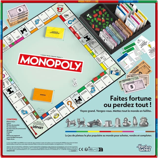Detalle de Monopoly — Jeu de plateau avec boîte de rangement et pions grand format (version française)