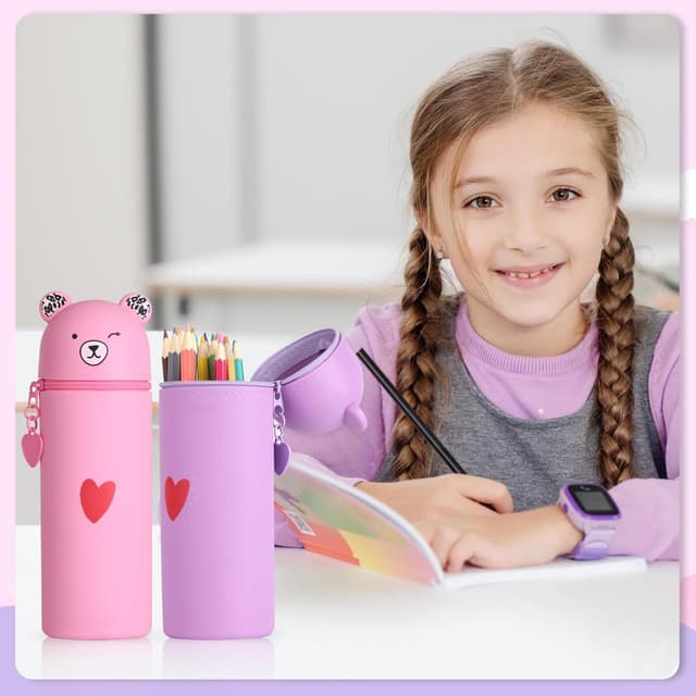 Detalle 2 de AILUYA 2-teiliges Silikon-Federmäppchen (Bär, 2-in-1) – 19,5 x 5,5 cm