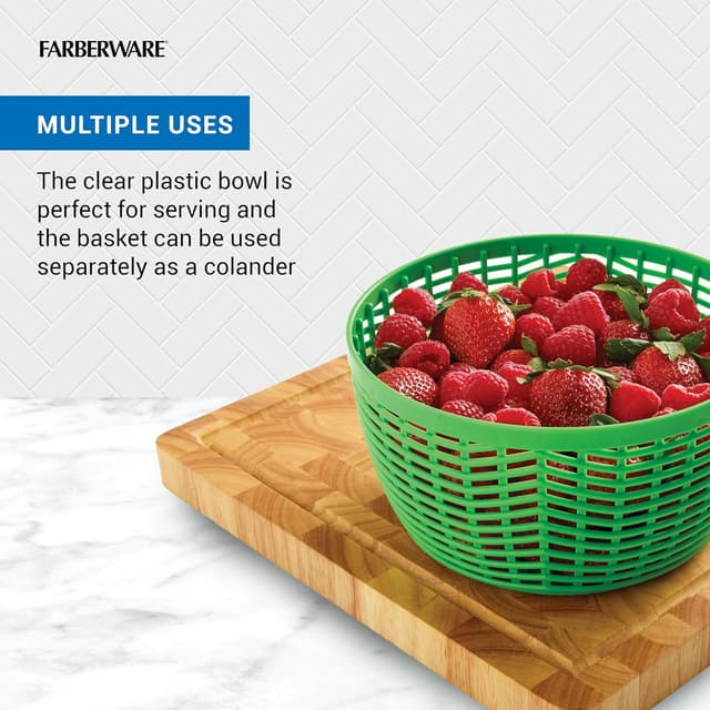 Detalle de Farberware Small Pro Salad Spinner (3.16 Qt) with Pump Mechanism, Compact Lettuce Washer & Colander Bowl