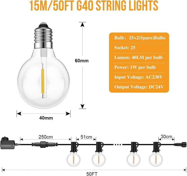 Detalle 1 de FANSANMY Guirnalda de Luces Exterior 15M 🌟 Control Remoto