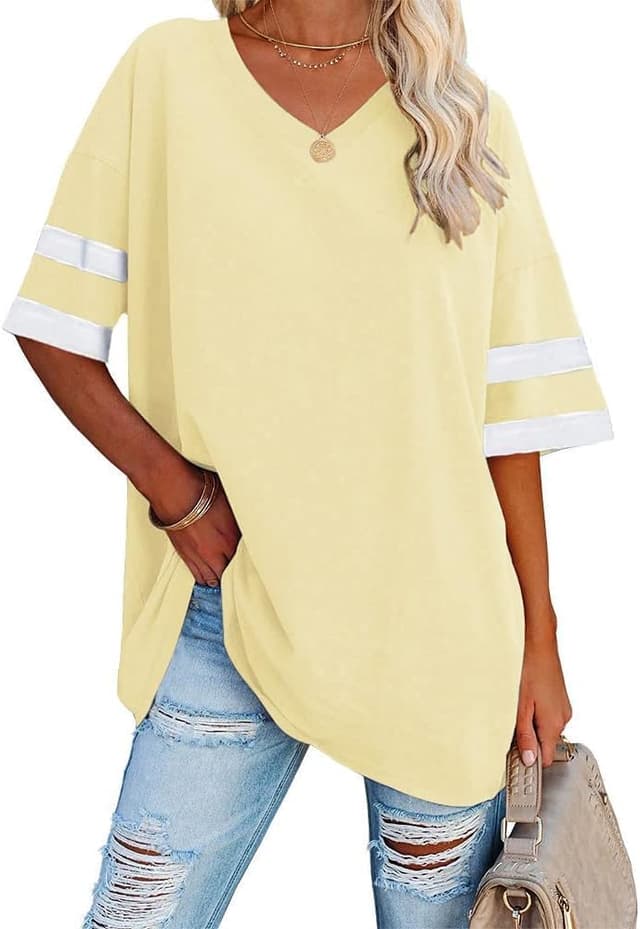 Thumbnail 6 de Ebifin Damen Oversize-T‑Shirt mit V-Ausschnitt und Kurzarm – lockere Basic Sommertee