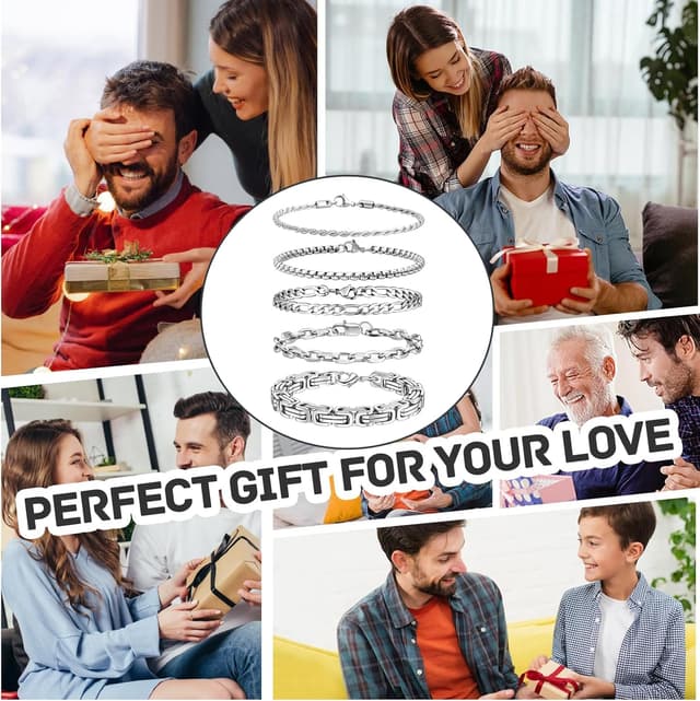 Thumbnail 6 de JENCVNL Herrenarmband im Set (5 Stück) aus Edelstahl, Silberfarbene Panzerkette