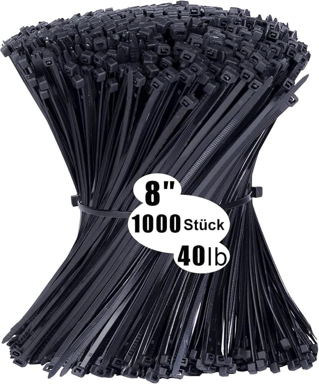 Detalle de Yaluzibi 1000 Stück Kabelbinder schwarz (200 mm x 3,6 mm), Nylon UV-beständig, selbstsichernd