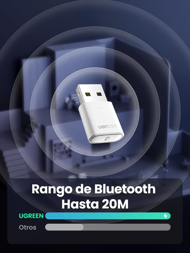 Detalle 1 de UGREEN USB Bluetooth 5.0: Dongle Versátil para PC