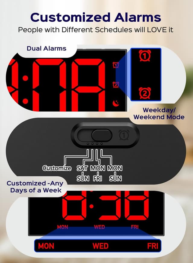 Detalle de GOLOZA Digital Alarm Clock for Bedrooms with Dual Alarms, 4-Level Brightness & USB Port