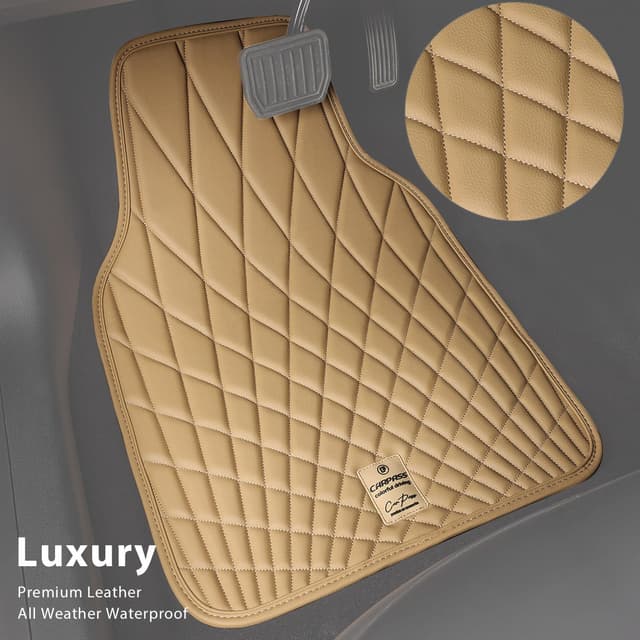 Detalle 2 de CAR PASS Luxury Faux Leather Floor Mats (Waterproof, Anti-Slip) — Universal Fit Full Set, 4-Piece Beige
