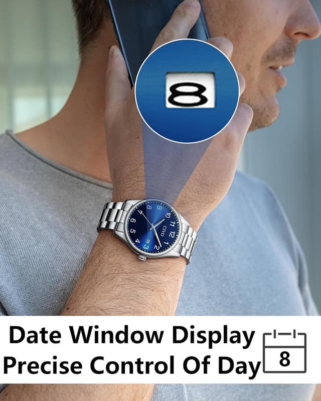 Detalle de CIVO Herren-Armbanduhr aus Edelstahl mit Quarzwerk, analogem Zifferblatt und Datumsanzeige (41 mm)