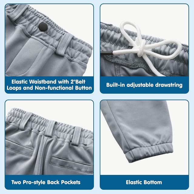Detalle de MIVEI Knicker Baseball Pants for Toddler & Youth (2T–5T): Softball & T-Ball Practice Pants with Pocket & Belt Loops