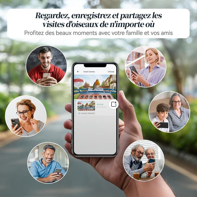Detalle 2 de Mangeoire intelligente pour oiseaux avec caméra 2K et IA, 2,4 GHz/5 GHz, énergie solaire, anti-écureuils