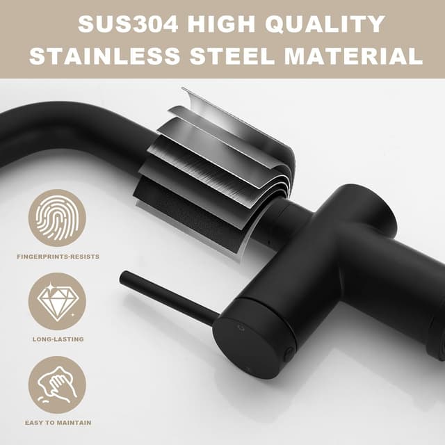 Detalle de YardMonet Küchenarmatur Schwarz mit ausziehbarer Brause und 360° Schwenkauslauf