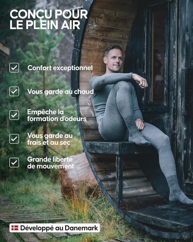 Detalle de DANISH ENDURANCE Leggings thermiques en laine mérinos pour hommes (avec ou sans braguette)