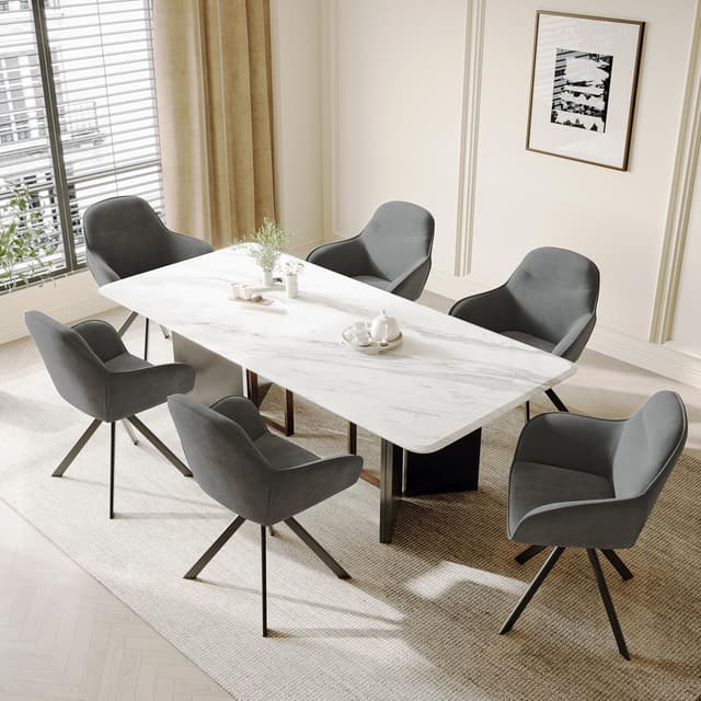 Detalle de Goeurvant Sedie da pranzo in velluto grigio scuro, set da 4 girevoli 360° con braccioli