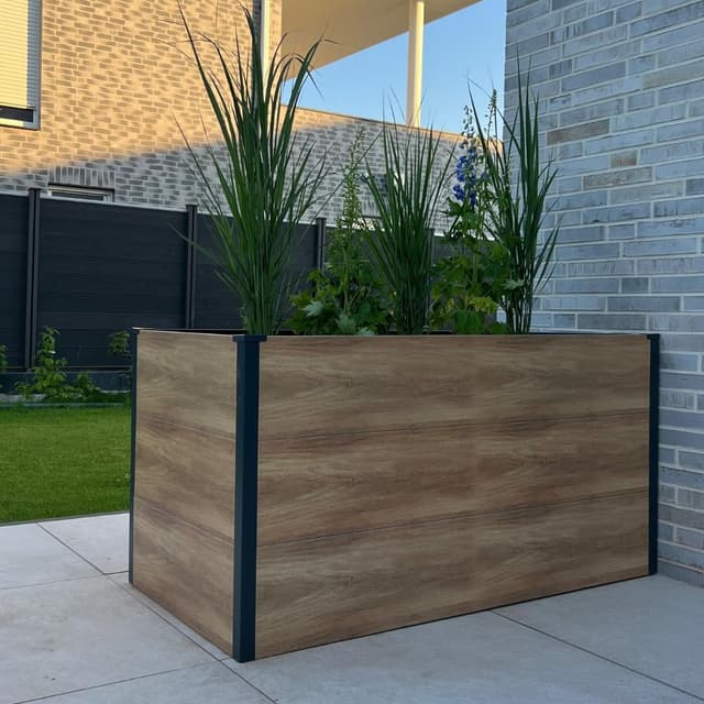 Detalle de Metzler Hochbeet für den Garten (Stahl in Holzoptik & Anthrazit) – 150 x 75 x 77 cm