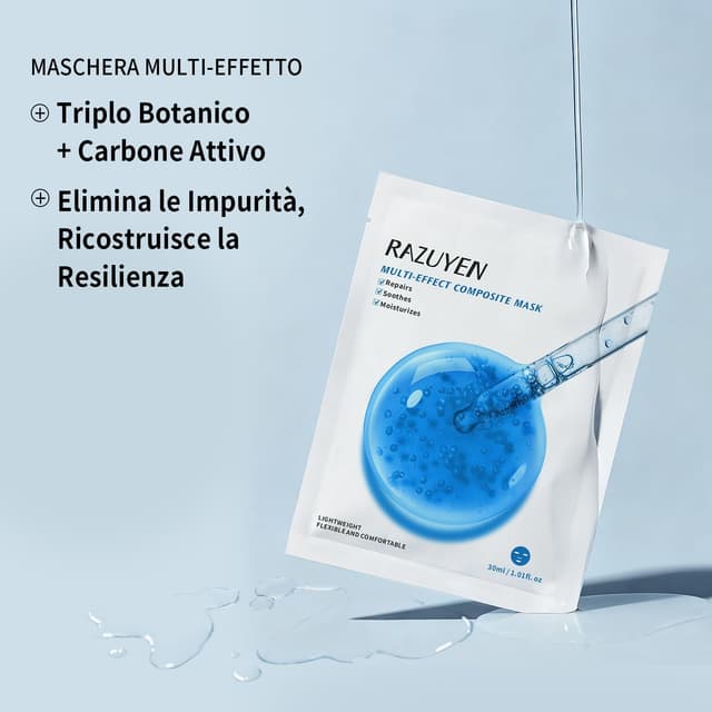 Detalle de Set di 9 maschere facciali RAZUYEN con peptidi, vitamina C e pantenolo B5
