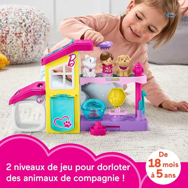 Detalle 2 de Fisher-Price Coffret Le Salon de Toilettage de Barbie Little People (HJW76) avec musique et sons, 2 niveaux