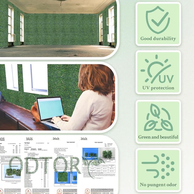 Detalle de ODTORY Artificial Boxwood Wall Panels (20x20 inch, 14 pcs) for Privacy & Greenery Screens