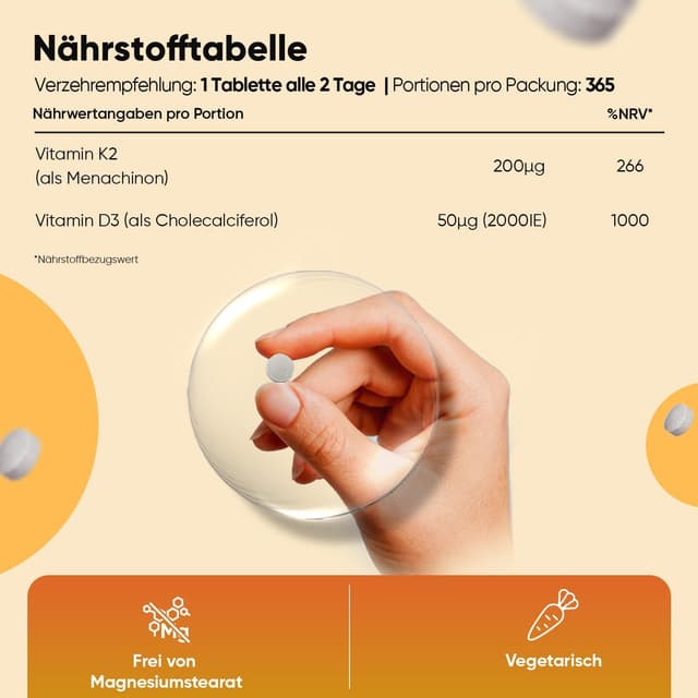 Detalle de Vitamin D3 K2 2000 IE – 365 Tabletten (2-Jahres-Vorrat) von WeightWorld