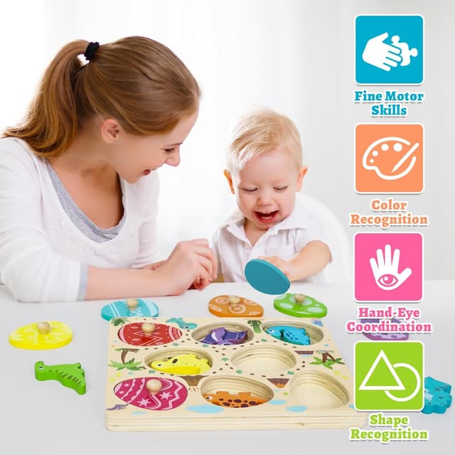 Detalle de LZDMY Baby Wooden Montessori Dinosaur Puzzle & Sorting Egg Toy