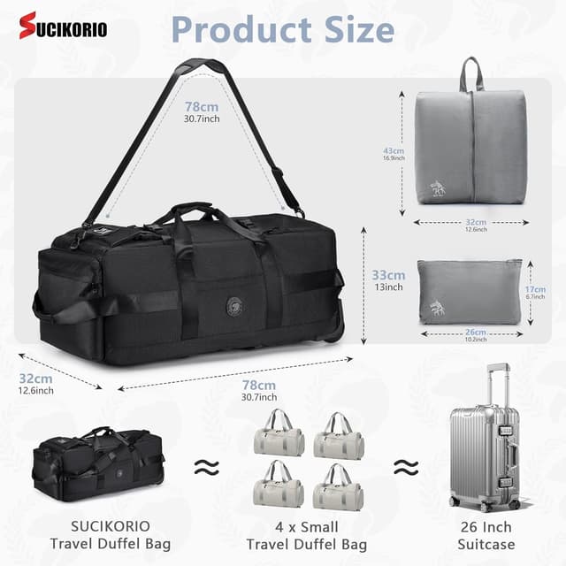 Detalle de SUCIKORIO Borsone da viaggio con ruote 3 in 1 impermeabile 80L XL