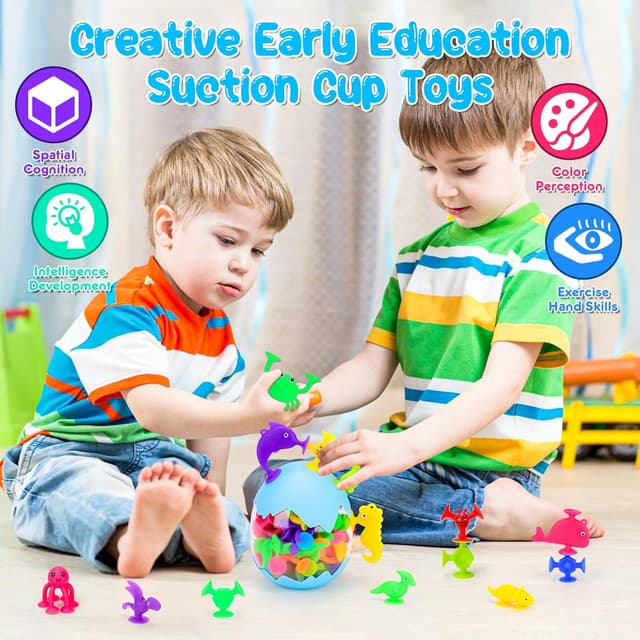 Detalle 2 de Flnlano Baby Bath Toys for 4 Year Olds 40 Pcs Suction Dinosaurs