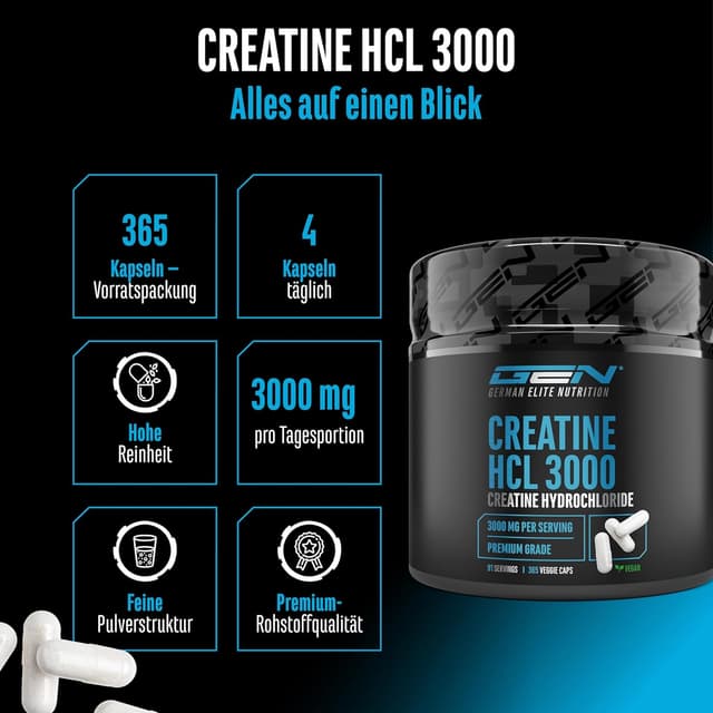 Thumbnail 1 de Creatine HCL 365 Kapseln 3000 mg pro Tag