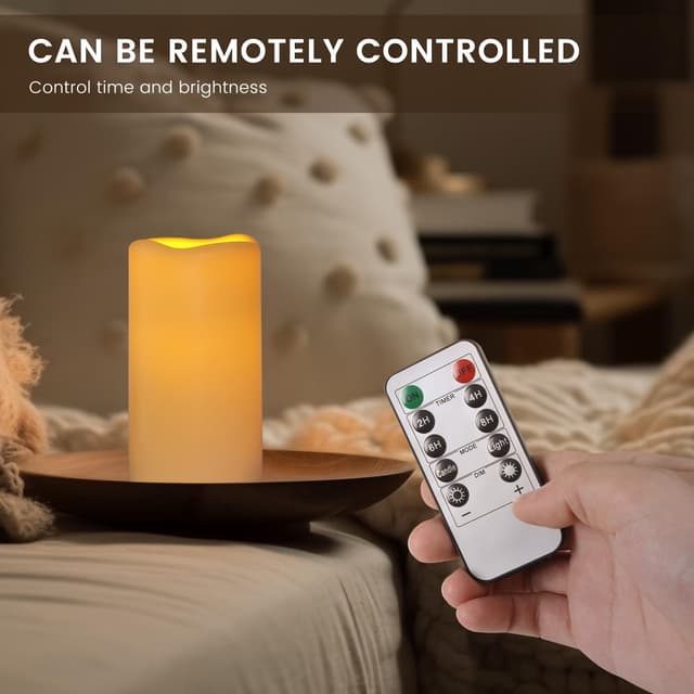 Detalle 1 de Nancia 2er-Set wasserdichte LED-Stumpenkerzen ohne Flamme mit Fernbedienung und Timer (D7 x H15 cm)