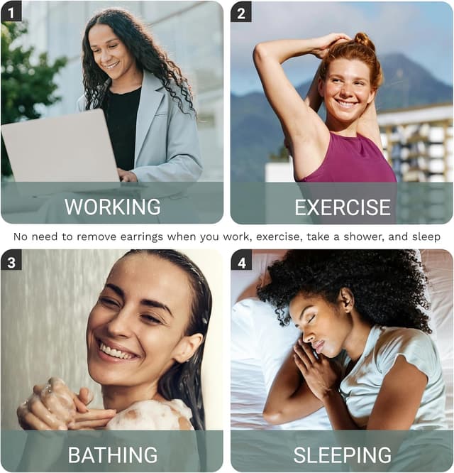 Thumbnail 6 de Ensemble de 3 paires de boucles d’oreilles MACACHII en argent 925 plaqué or 14K et zircon (huggies, serpent CZ, clous) hypoallergéniques