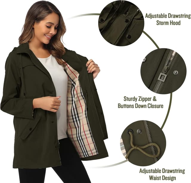 Detalle de SaphiRose PONCHO Regenjacke Damen – winddicht, wasserdicht mit Kapuze und atmungsaktivem Futter