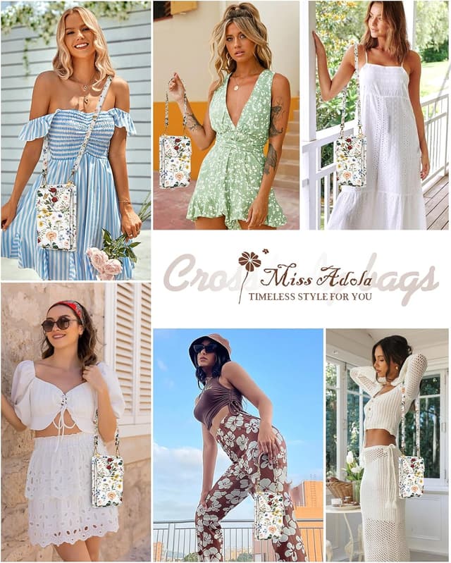 Detalle de Miss Adola cute crossbody phone purse with adjustable strap and vintage flower design