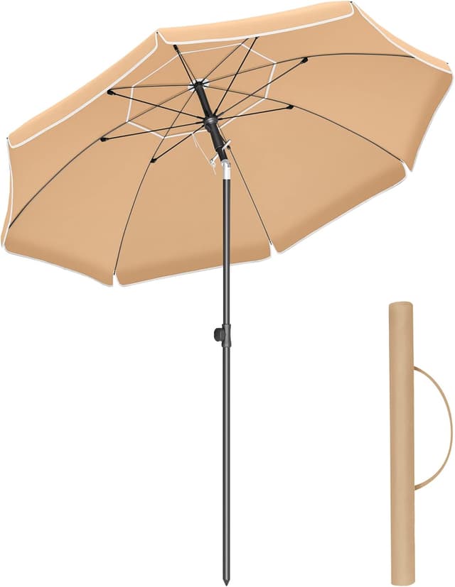Detalle de SONGMICS parasol inclinable 200 cm UPF 50+ (hauteur réglable, 30° dans les 2 sens) taupe
