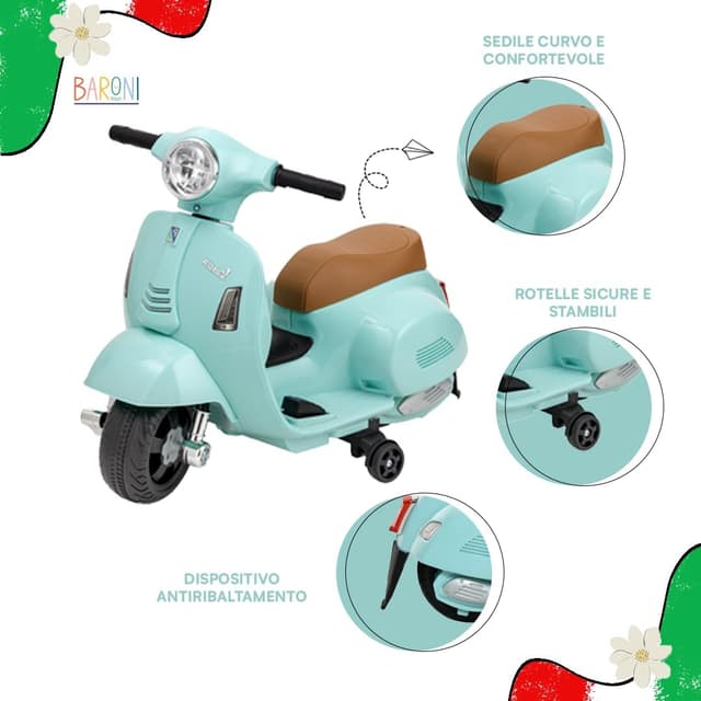 Detalle de Baroni Toys Vespa Elettrica bambini 6V
