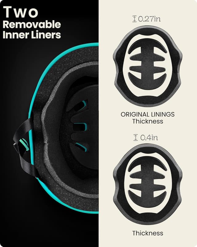 Detalle de OutdoorMaster Beetles Snug Skateboard/Cycling Helmet (Adults, Youth & Kids) with Two Removable Liners