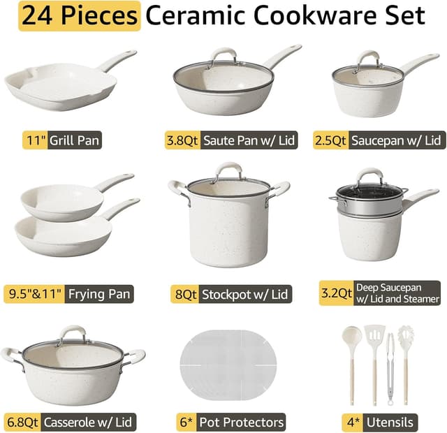 Thumbnail 1 de Bazova 24-Piece Ceramic Cookware Set 8QT