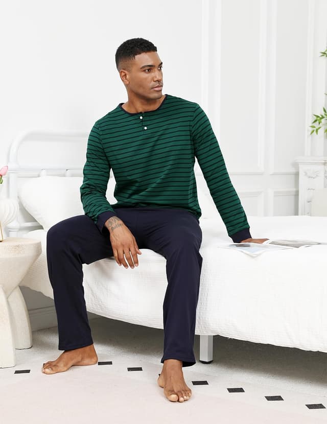 Thumbnail 6 de TeJoyce men’s 100% cotton striped long sleeve pyjamas set (T-shirt and pants, 2 piece)