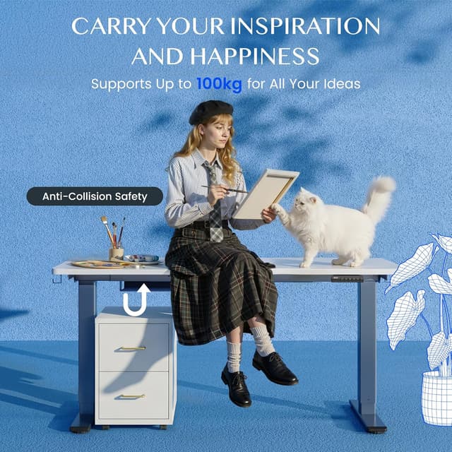 Thumbnail 6 de FLEXISPOT Bureau assis-debout à 2 moteurs FlexiSpot avec panneau mémoire et anti-collision, cadre acier (70 à 119 cm)