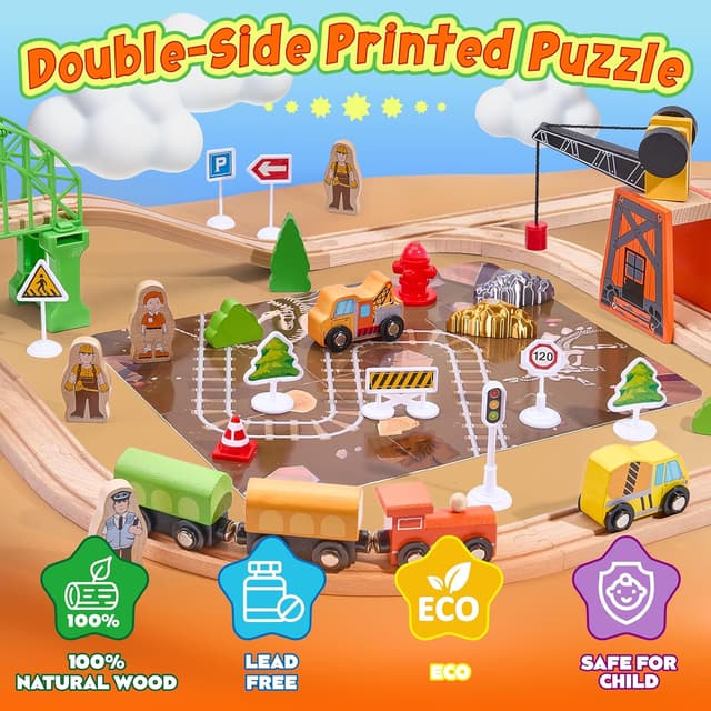 Thumbnail 5 de Wooden Train Set 102-Piece Expandable Track ๐