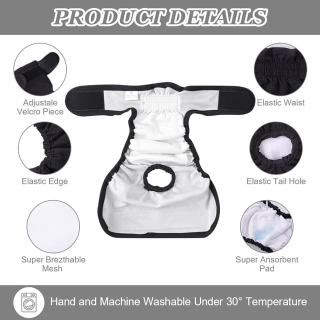 Detalle de Aomig lavabili pannolini per cani femmina taglia M – pannolini riutilizzabili e pantaloni mestruali assorbenti
