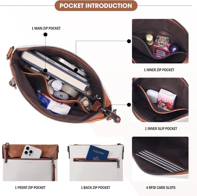 Detalle de Roulens Trendy Crossbody Bag for Women – lightweight medium vegan leather purse with adjustable wide strap