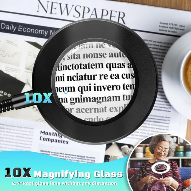Detalle de JUOIFIP 10X Magnifying Glass with Light and Stand (USB) – clamp lamp with 3 light modes