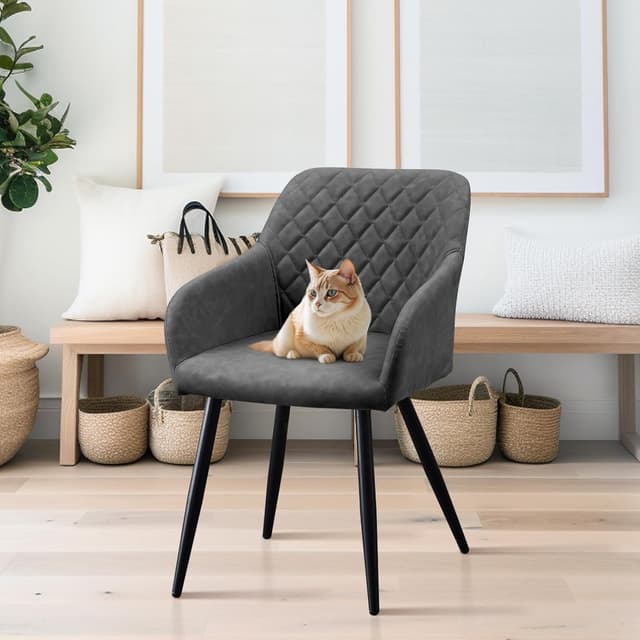 Detalle 2 de CLIPOP Esszimmerstühle 6er-Set mit Armlehne, Kunstlederbezug (Felsgrau) und Metallbeinen