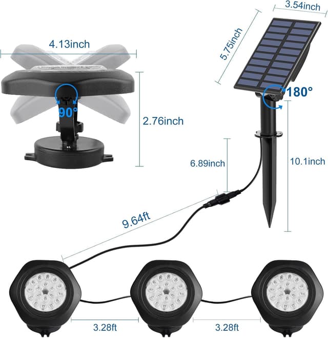 Detalle 1 de NATPOW solar pond lights RGB 18 LEDs